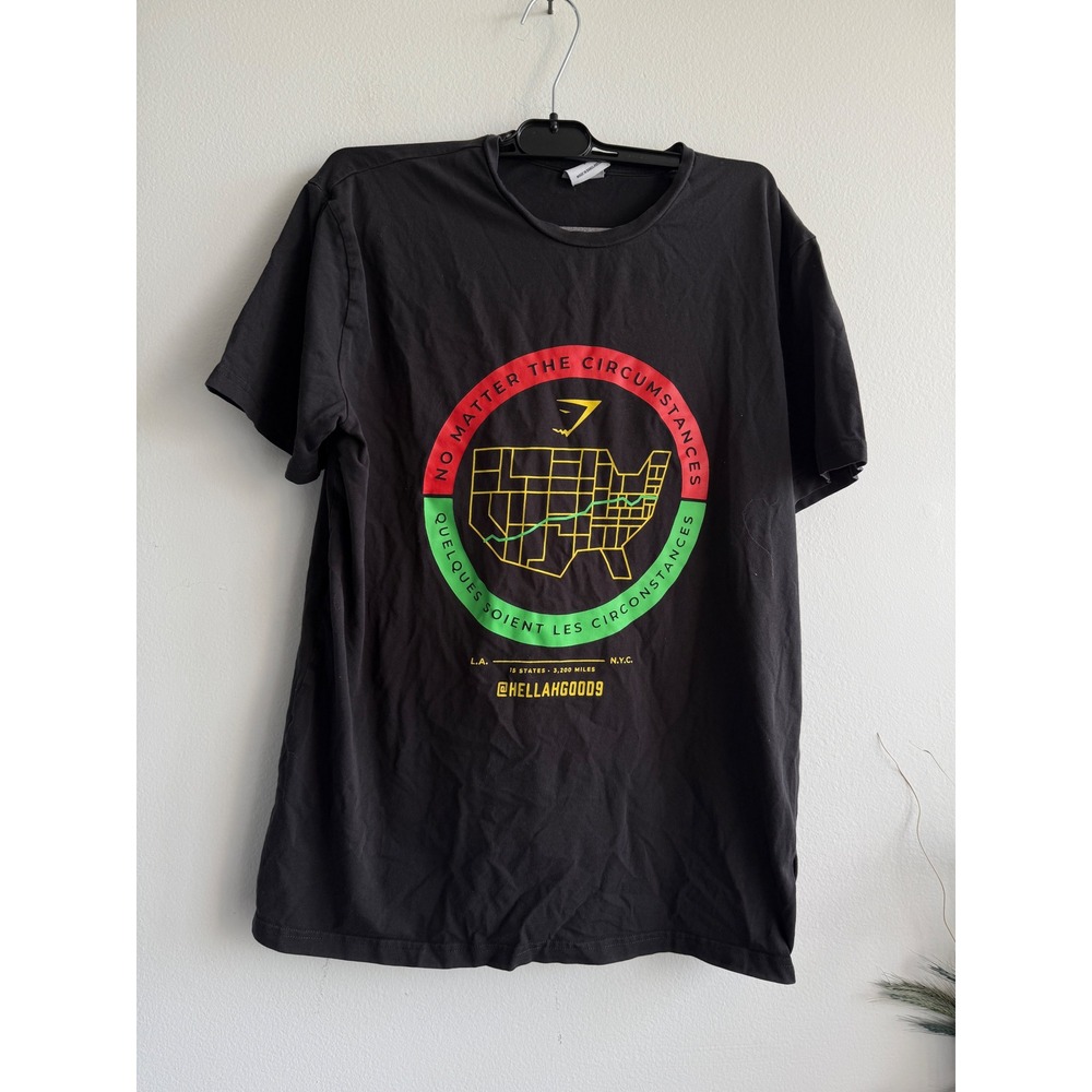 Gymshark HellahGood9‎ Mens Black Graphic T-Shirt Map Logo GMST5635 Small